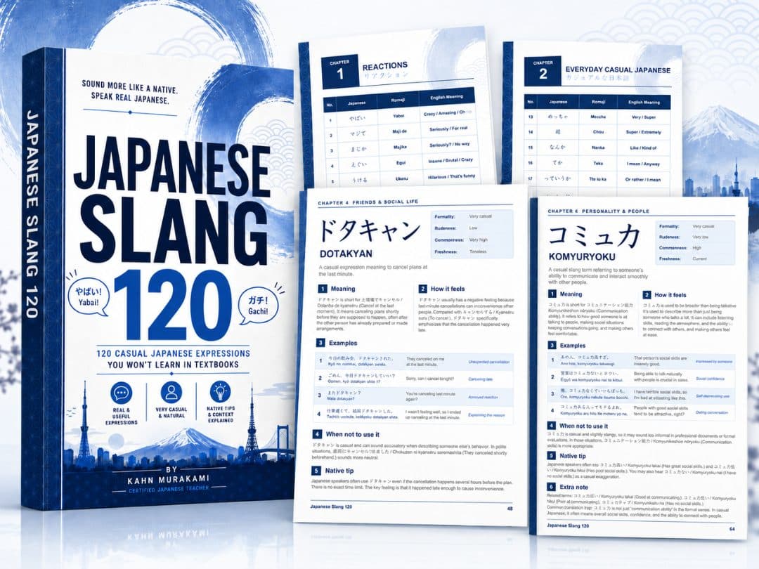 Japanese Slang 120 — the book with sample contents and lesson pages